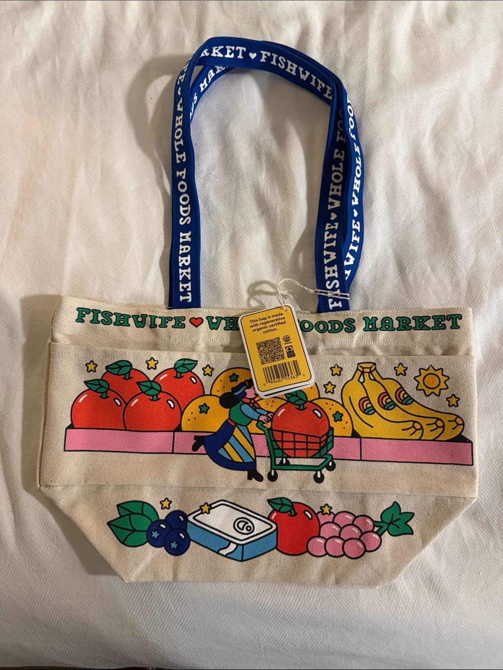 Whole Foods x Fishwife Medium Tote Bag in Natural and Blue